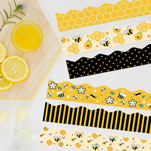 84ft Bee Bulletin Board Borders Bee Classroom Decorations, Cartoon Bee Honeycomb Yellow Black Scalloped Border Trim for Teacher Back to School Sup...