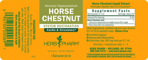 Herb Pharm Liquid Extract for Healthy Veins and Circulation, Horse Chestnut, 1 Fl Oz...
