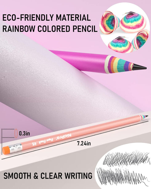 Nicpro 24PCS Pencils #2, HB Rainbow Color Paper Pencils, Pre-Sharpened Wood-Cased Cute Pencils, Anti-Break Graphite Pencil with Eraser for Student...