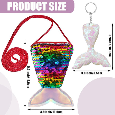 30 Pcs Mermaid Tail Coin Purse Colorful Sequin Keychains Mermaid Tail Sequin Crossbody Coin Wallet Bags Reversible Sequin Glitter Keychains for Ki...