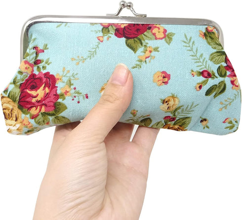 Honbay 4PCS Canvas Floral Coin Purse, Kiss Lock Change Purse, Vintage Trinkets Pouch, Cell Phone Pouch, Rose Pattern Clasp Closure Wallet, 3.54 x ...