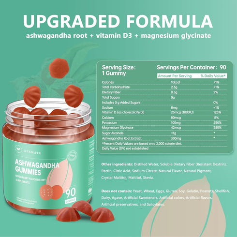 AFXMATE Ashwagandha Gummies for Women w/Magnesium Glycinate Supplement for Adults, Sugar Free Gummies - Vegan, Gluten Free & Gelatin Free Ashwagan...