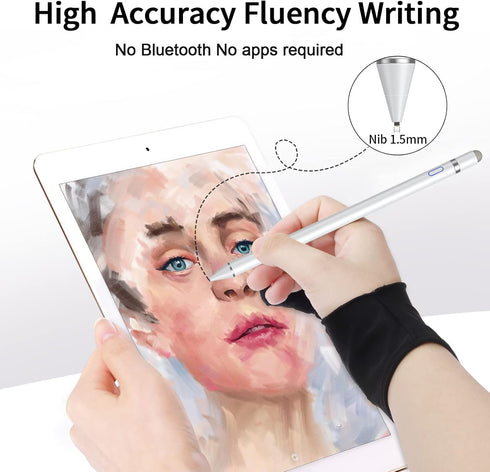Active Stylus Digital Pen for Touch Screens, Rechargeable 1.5mm Fine Point Stylus Smart Pencil Compatible with iPhone/iPad Pro/Mini/Air/Android an...