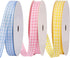 VIVIQUEN Pink Light Blue Yellow Gingham Ribbon, 3/8" Checkered Ribbon Plaid Ribbon, Picnic Craft Ribbon 100% Polyester for Sewing, Gift, DIY Craft...
