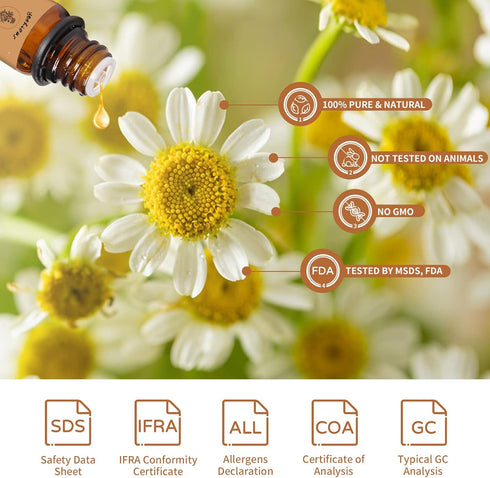 Yethious Organic Chamomile Essential Oil 100% Pure Aromatherapy Oils for Diffuser, Skin, Hair and Face, 10 Milliliters...