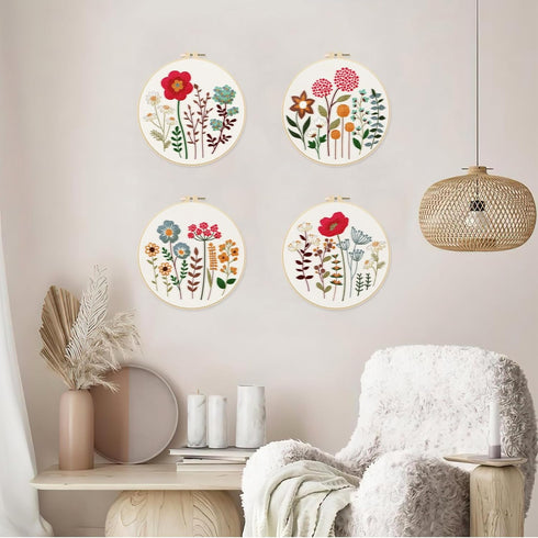 ORIGACH 4 Pack Flowers Embroidery Kits for Beginners, DIY Starter Hand Embroidery Kit with Floral and Plants Patterns and Instructions for Adults ...