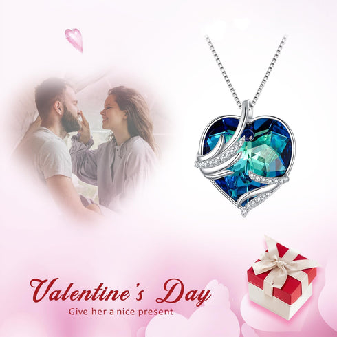 EleQueen Angel Wings Heart Necklace for Women, Pendant Jewelry Gifts for Her Women Mom Grandma on Christmas, Valentine's/Mother's Day, Anniversary...
