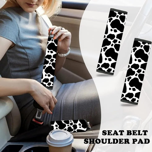 10 Pieces Cow Car Steering Wheel Cover Center Console Armrest Pad Headrest Seat Belt Cover Handbrake Cover Keychain Coaster Full Set Car SUV(Cow)...