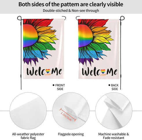 Pride Welcome Garden Flags, Double Sided LGBTQ Progress Yard Flag 12x18 Inch for Lesbian Gay Bisexual Pride Month Decorations Indoor Community Law...