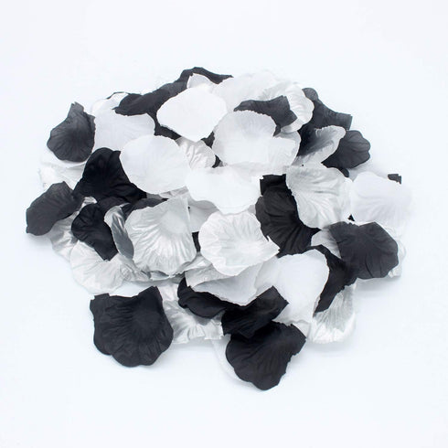 900PCS Silver Black White Artificial Flowers Silk Rose Petals Flower Girl Scatter Petals for Wedding Aisle Centerpieces Table Confetti Party Favor...