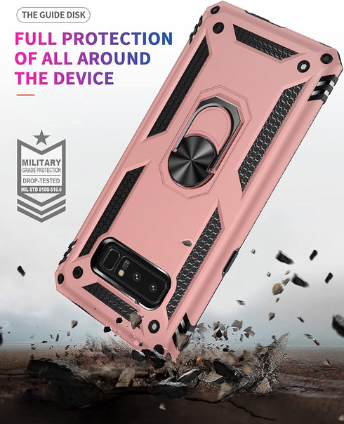 Androgate for Samsung Galaxy Note 8 Case with 3D PET Screen Protectors, Military-Grade Metal Ring Holder Kickstand 15ft Drop Tested Shockproof Cov...
