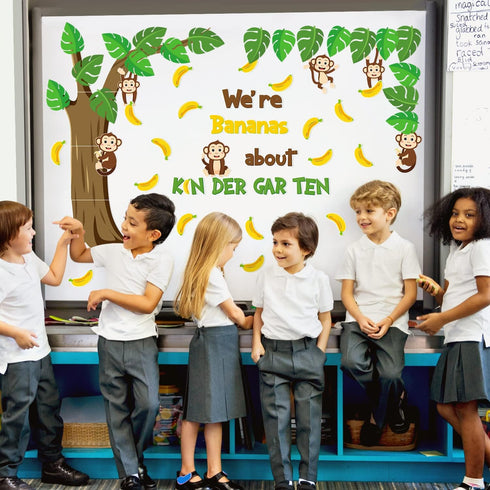 84Pcs Wild Animals Kindergarten Back to School Bulletin Board Set Bananas about Kindergarten Trees Monkey Cutouts First Day of School Decoration D...