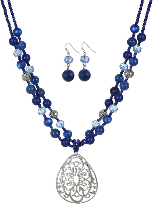 18” Beads Necklaces Cute Elegant Figure Glossy Teardrop Pendant Necklace Set for Women Holiday Gift...