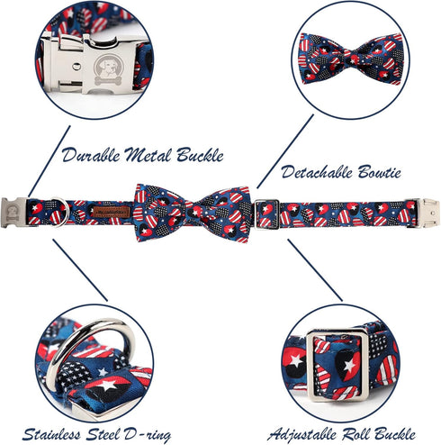 MR. CHUBBYFACE American Flag Dog Collar 4th of July Dog Collar with Bow Adjustable Star Dog Collar Bowtie for Small Medium Large Dogs...