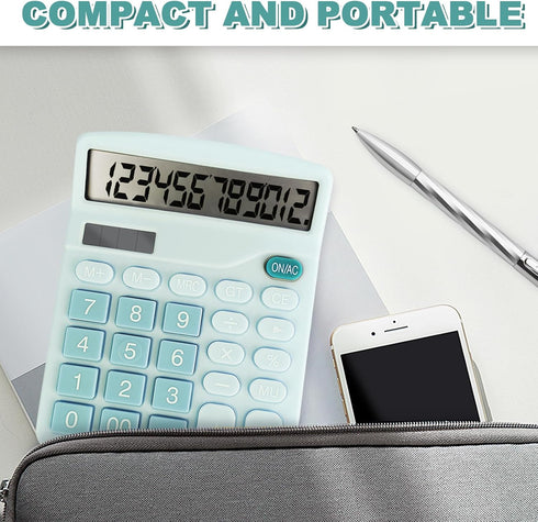Basic Calculator with Comfortable Large LCD Display, 12 Digits Calculators Desktop, Tilt Screen, Big Button, Desk Calculator with Dual Power (Sola...
