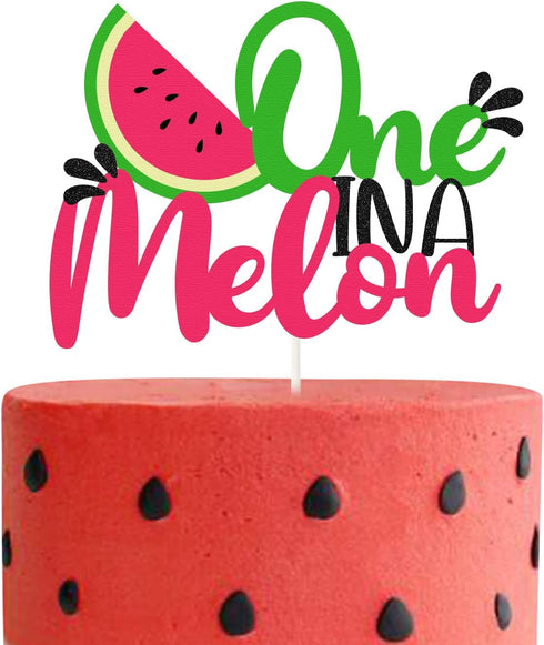 One in a Melon Cake Topper Glitter Watermelon cake Topper Watermelon Themed Kids Party Supplies Decorations for Baby Shower,1st Birthday Party Cak...