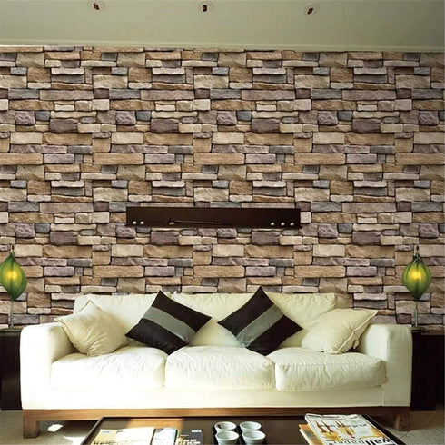 Yancorp 18"x120" Brick Wallpaper Peel and Stick Modern Stone Contact Paper Backsplash Self-Adhesive Wall Paper Kitchen Bedroom Accent Wall Brown B...
