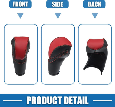 Gear Shifting Knob Cover Automatic Transmission Lever Trim for Honda Accord 9 2013-2017 Black Faux Leather Deep Red Line...