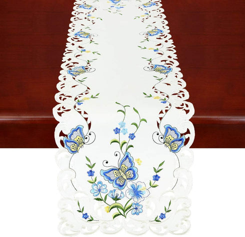 Simhomsen Spring Butterfly and Floral Table Runners, Dresser Scarf (Blue, 14 × 90 Inch)...
