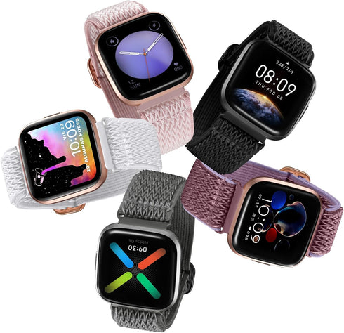DaQin Elastic Sport Nylon Band Compatible with Fitbit Versa 2 Watch Bands Women Men, 5 Pack Adjustable Stretchy Solo Loop Wristband for Versa/Vers...