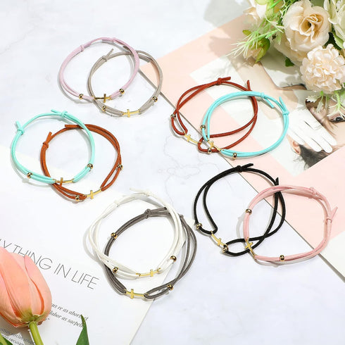 Junkin 50 Pcs Cross Bracelet for Women and Men Friendship Handmade Adjustable Strings Charm Rope Braided String Bracelet for Teens Kids Christian ...