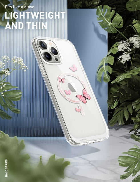i-Blason Halo Case Compatible with MagSafe for iPhone 13 Pro Max 6.7 inch, Slim Clear Case with TPU Inner Bumper (Butterfly/Pink)...