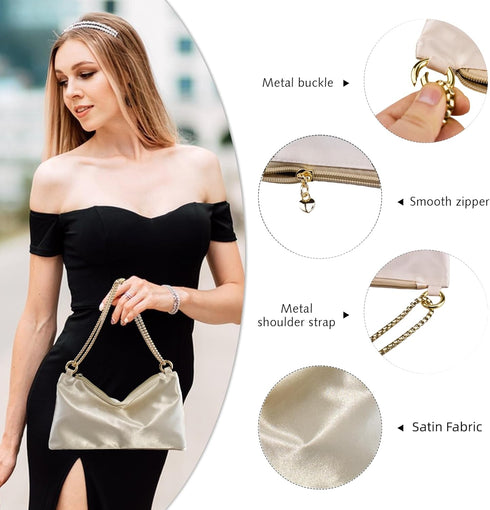FEICHANGHAO Women's Satin Evening Handbag Shoulder Bag Wedding Prom Formal Clutch Party Purses...