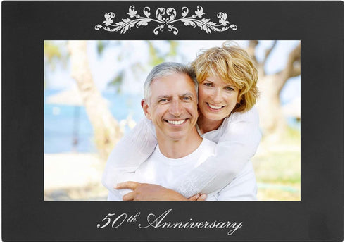 CustomGiftsNow 50th Anniversary - Laser Engraved Anodized Aluminum Hanging/Tabletop Wedding Photo Picture Frame...
