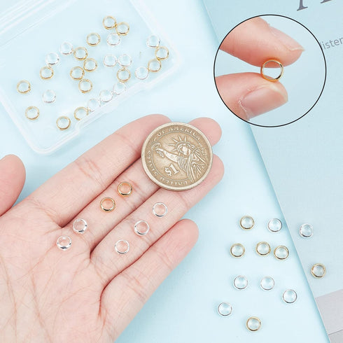 CREATCABIN 52Pcs 24K Gold Plated Circle Round Bead Frame 2 Colors 2 Hole 1 Box Spacer Brass Connector Ring 925 Sterling Silver Plated for Beading ...