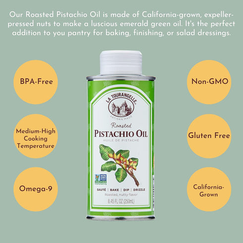 La Tourangelle, Roasted Pistachio Expeller-Pressed Oil for Cooking, Baking, and Beauty, Adds Flavor to Vinaigrettes, Sauces, Marinades, Green, 8.4...
