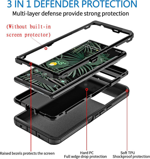 Anloes Case for Google Pixel 6, Pixel 6 Phone Case Heavy Duty Shockproof Dustproof Rugged Defender Protective, 3 in 1 Bumper Cover for Pixel 6 5G ...