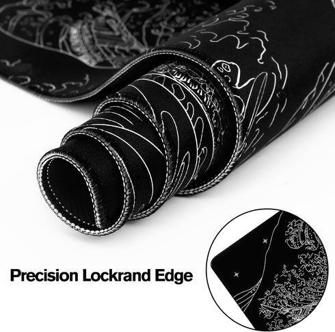 Black Gaming Laptop Mouse Pad,Sea Wave Big Mice Pads PC Keyboard Waterproof and Non-Slip 31.5 x 11.8inches 3mm Thick XL,XXL Rubber Table Mat, Kana...