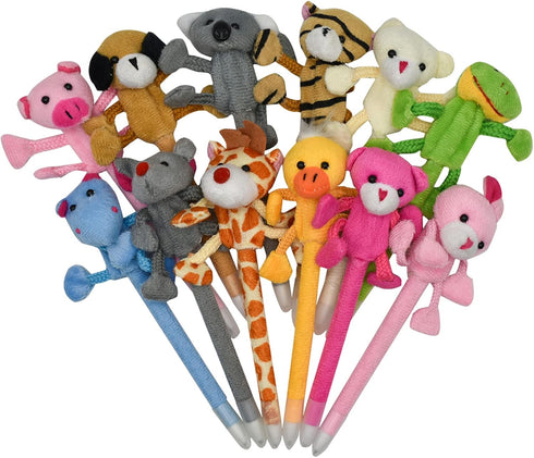 Maydahui 24PCS Plush Animal Ballpoint Pen Cute Cartoon Fluffy Pens Bear Rabbit Duck Pig Dog Frog Style Blue Ink for School Party Supply...