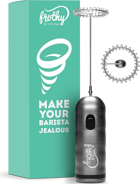 Café Casa Milk Frother for Coffee - 2 Speed Handheld, Battery Operated, Stainless Steel Drink Mixer & Mini Foam Maker - Electric Whisk for Coffee,...