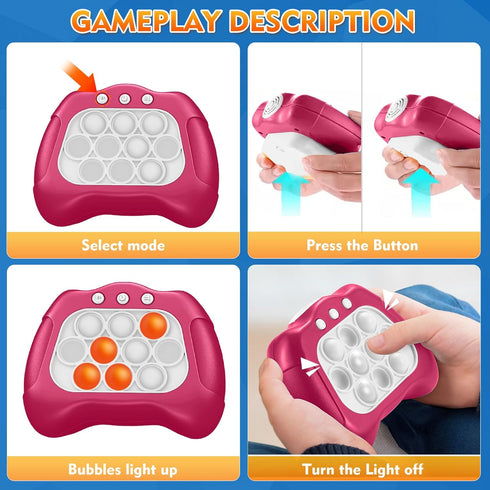 Quick Push Bubble Game for Kids 3+, Electronic Quick Push Game Console, 4 Modes Push Pop Game Christmas Birthday Gifts for Boys Girls Adults, Ligh...
