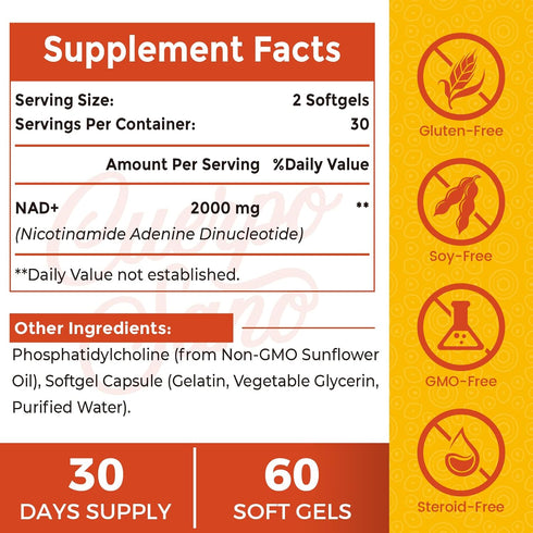 2000 MG Liposomal NAD Supplement - High Absorption & NAD Pontecy, More Efficient Than Nicotinamide Riboside, 100% Pure NAD+ Supplements for Aging ...