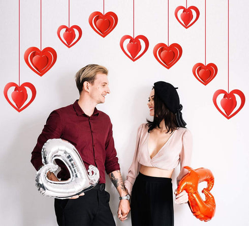 15 Pieces Valentine's Day 3D Heart Hanging Decorations Red Hearts Hanging Ornaments with Red Ribbons Party Supplies for Indoor Outdoor Bridal Show...