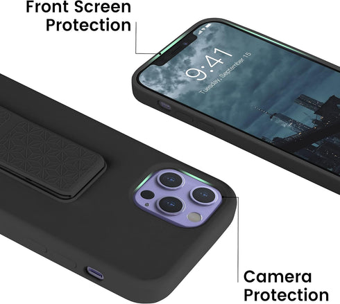 LAUDTEC Silicone Kickstand Case Compatible with iPhone 12/12 Pro, Vertical and Horizontal Stand Hand Strap Metal Kickstand Cover, Flexible Soft Li...