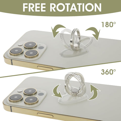 4 Pcs Rhinestone Cell Phone Ring Holder Transparent 360° Degree Rotation Universal Phone Ring Holder Finger Kickstand Clear for All Mobile Phones....