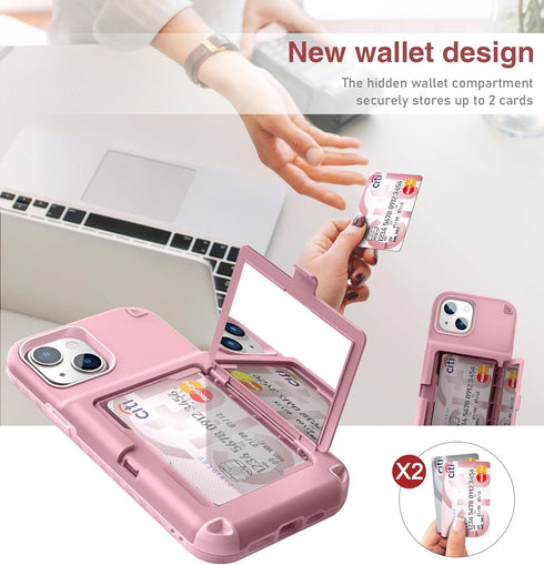 WeLoveCase iPhone 14 Plus Case for Women, Men Defender Credit Card Holder Cover with Hidden Mirror, Three Layer Shockproof Heavy Duty Protection C...
