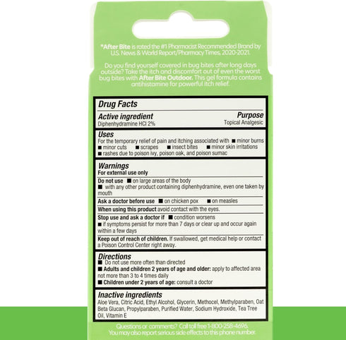 After Bite Outdoor Formula - Itch Relief with Diphenhydramine HCl - Ideal for Mosquito & Fire Ant Bites, Bees & More - Portable Gel Formula - 0.7 ...