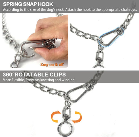 Dog Chain Collars 304 Stainless Steel Metal Chew Proof Dog Necklace Anti Winding Dog Leash Extension Lead for Small Medium Large Dogs Training and...