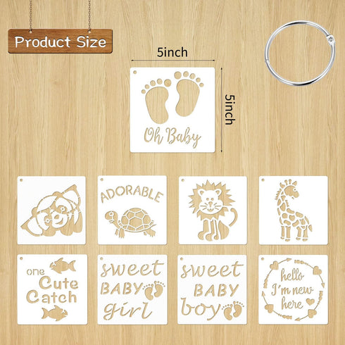 30 Pieces Baby Shower Stencils for Painting, 5 Inch Cute Onesie Stencil Reusable Mixed Phrase Painting Stencils, Small Animals Template for Painti...