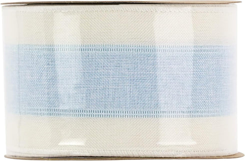 MEEDEE Blue and White Stripe Ribbon Blue White Ribbon Blue Wired Ribbon 2.5 Inch Light Blue Burlap Ribbon with Ivory Stripe Edge Blue Wired Christ...