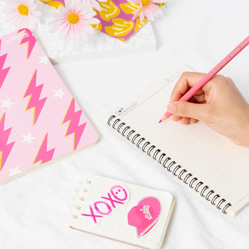 L1rabe 2 A5 Preppy Spiral Notebooks for Teens Girls Y2K Hardbound Journal for Student Happy Smile Hardcover Notebook, Pink Notebooks for Friends B...