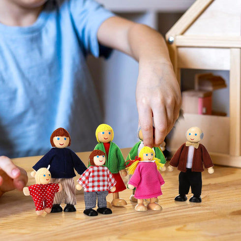 Wooden Dollhouse Family Set of 7, Mini Figures for Pretend Play, Classic Doll House Accessories for Kids & Toddlers...