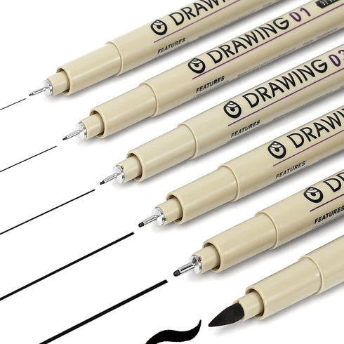 Micro Fineliner Drawing Art Pens: 6 Black Fine Line Waterproof Ink Set Artist Supplies Archival Inking Markers Pigment Liner Journaling Sketch Out...