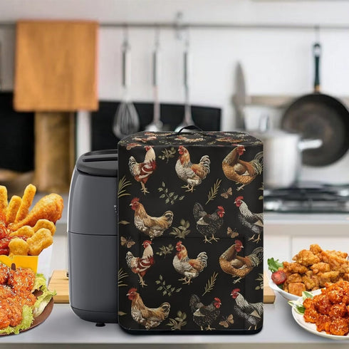 Insulated Air Fryer Kitchen Appliance Cover with Handle and Storage Pocket for Spoon/Cooking Utensils/Recipes, Easy Cleaning Home Decoration, Roos...
