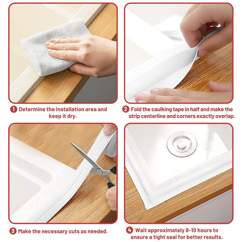 Caulk Tape, 3 Roll Self Adhesive Caulk Strip Waterproof, Caulking Sealant Tape for Kitchen, Countertop, Bathroom, Sink, Shower, Bathtub, Toilet Ed...