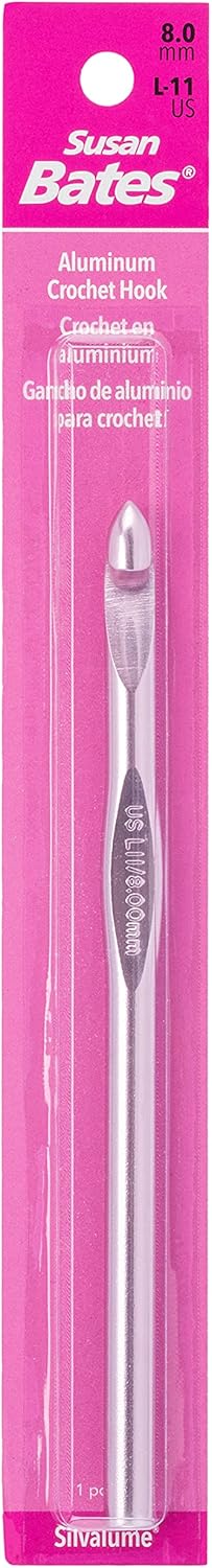 Susan Bates 5-1/2-Inch Silvalume Aluminum Crochet Hook, 8mm, Silver Pink...